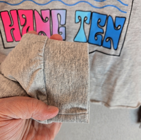 Hang Ten Teens Pull Over Cropped Long Sleeve T-Shirt Sz 14 Gray-Colorful Graphic - Picture 5 of 7